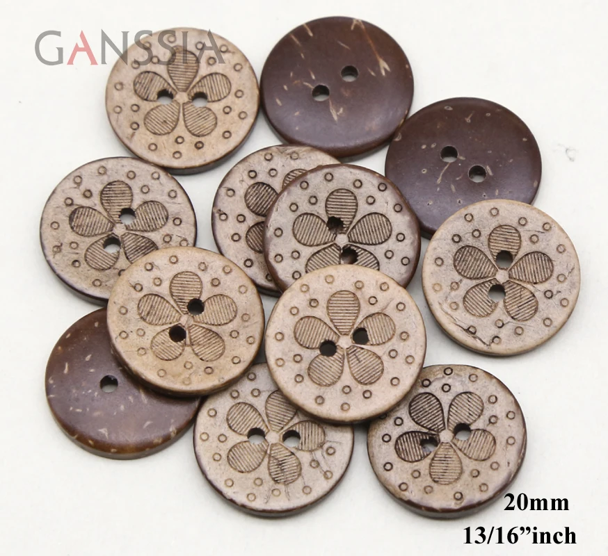 30pcs/lot Size:12.5mm-20mm Round Natural Coconut 2 Holes Button 5 Petals Design Buttons Sewing Accessories (SS-905)