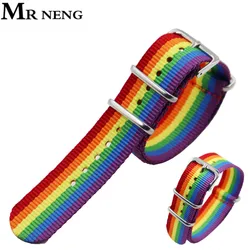 For rainbow nylon strap watchband men women watches accessory bracelet wristband 14mm 16mm 18mm 20mm 22mm 24mm