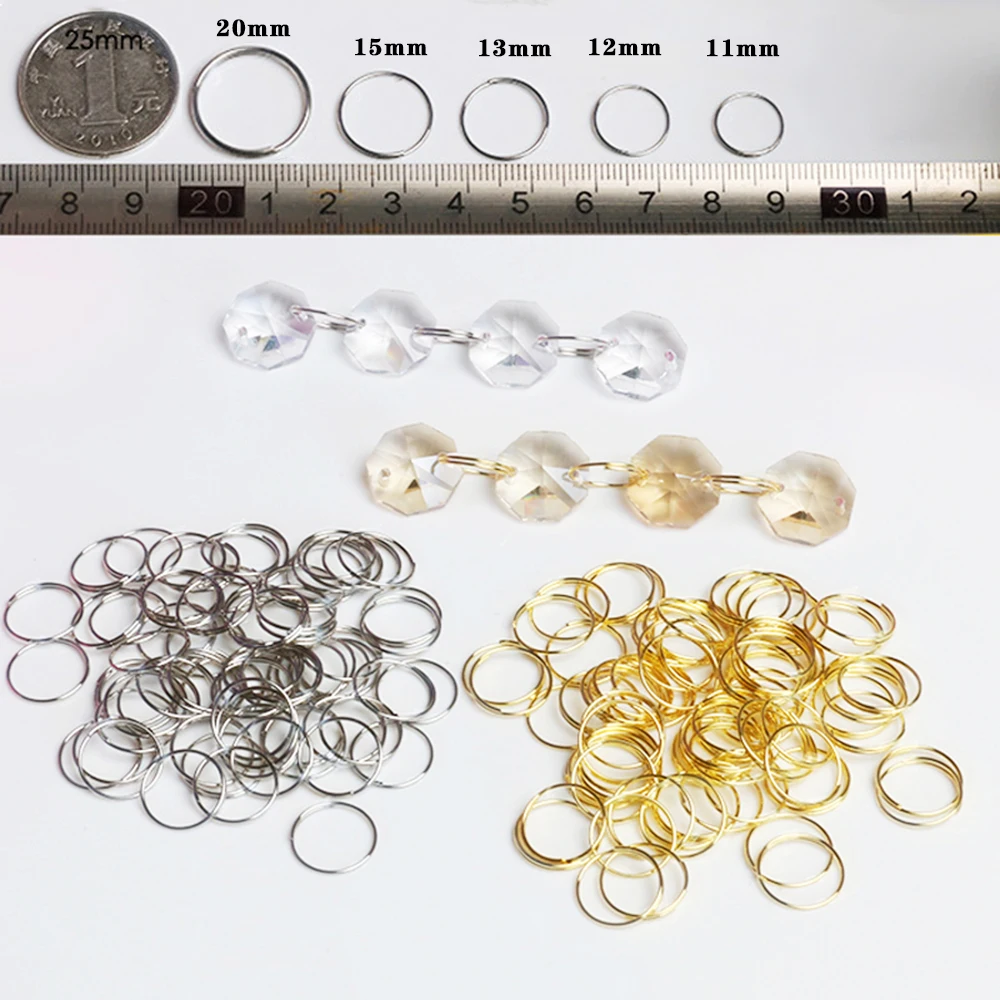Camal 100szt 11mm 12mm 13mm 15mm 20mm Okrągły pierścień ze stali nierdzewnej do żyrandola Kryształowy koralik Wisiorek Część Światła Złącze kurtyny