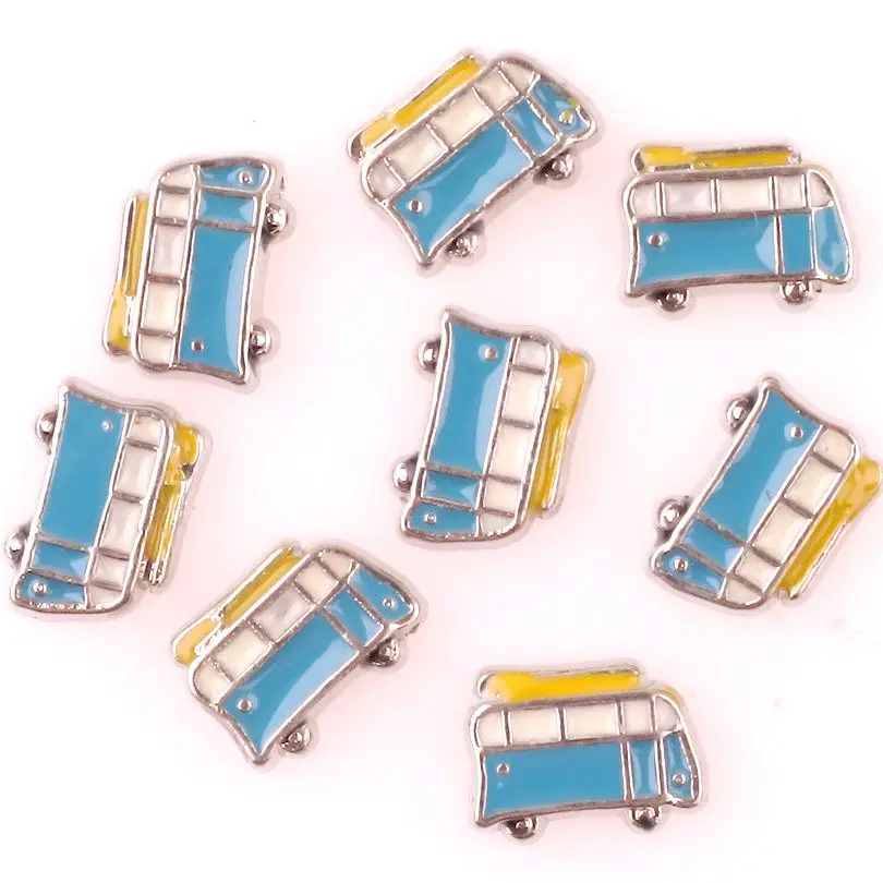 40Pcs/Lot Mini Cute Car School Bus Floating Charms Fire Truck  Pendant Locket Necklaces Jewelry Supplies