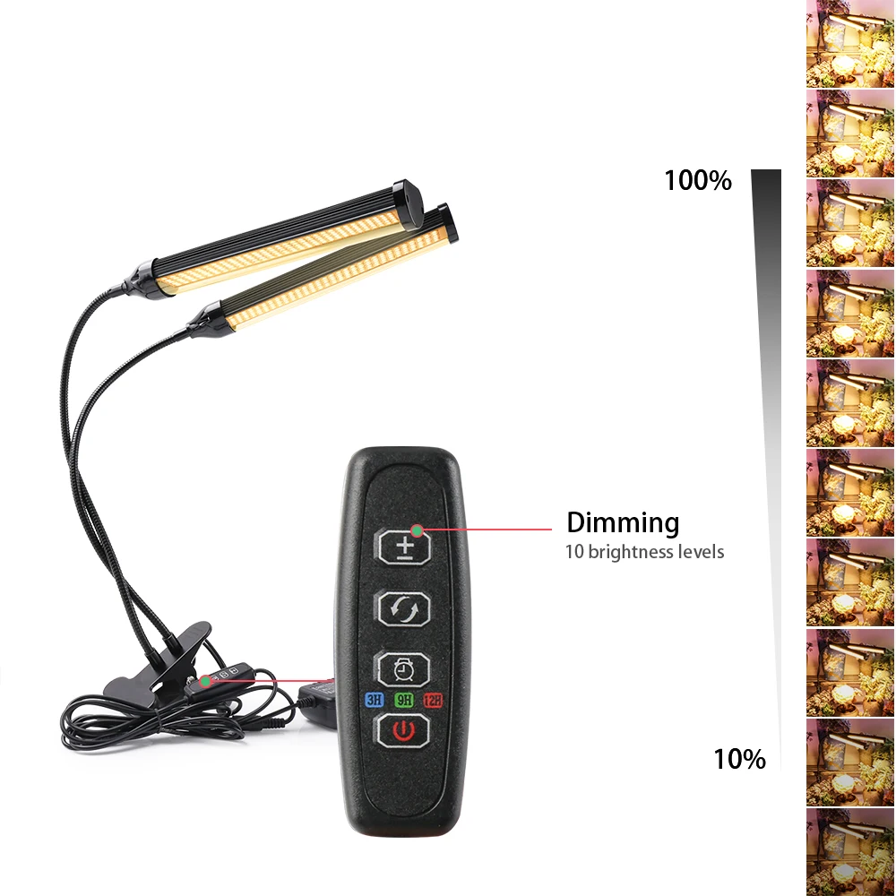 Bombilla LED de espectro completo para cultivo, lámpara de doble cabezal regulable para escritorio, 300 leds, para crecimiento de semillas, flores,