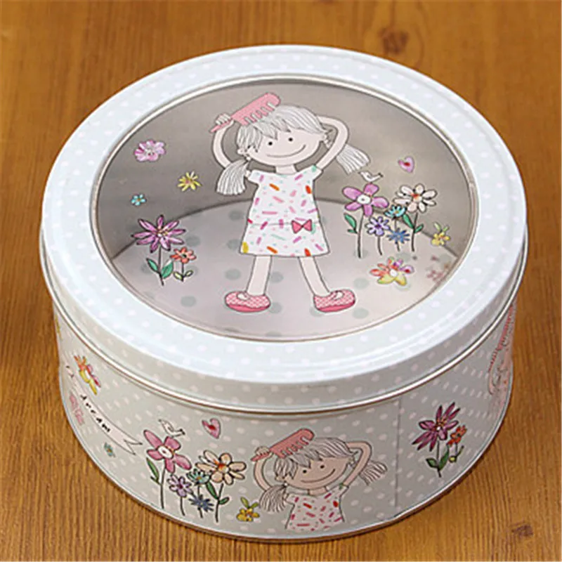 Transparent Skylight Tinplate Box Cookie Box Child Mousse Cake Tin Box Cute Bunny Round Jewelry StorageTin Box 13.5cm Tea Can