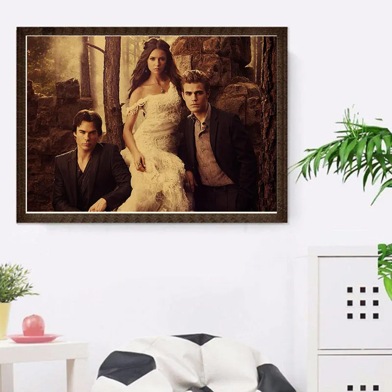 The Vampire Diaries Damon Stefan Elena Picture 5D DIY Diamond Painting Full Drill Mosaic Picture Cross Stitch Home Decor Gift