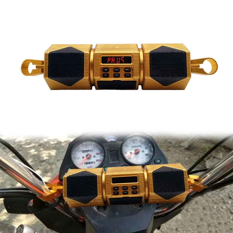 

NEW-Motorcycle MP3 Player Handlebar Speaker Bluetooth Music FM Radio Waterproof Adjustable Bracket Bike o Stereo 12V