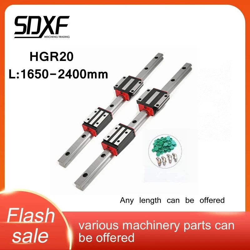 2 PCS  HGR30 1650 1700 1750 1800 2000 2050 2100 2200 2300 2500 2550mm two guide rails and four sliders HGH30CA/HGW30CC