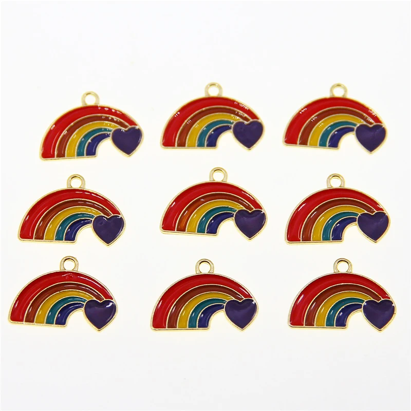 50pcs 24*17mm Fashion Rainbow Earrings for Women Cute Gold  Hanging Drop Earrings DIY Necklaces Bracelets Jewelry Accessories