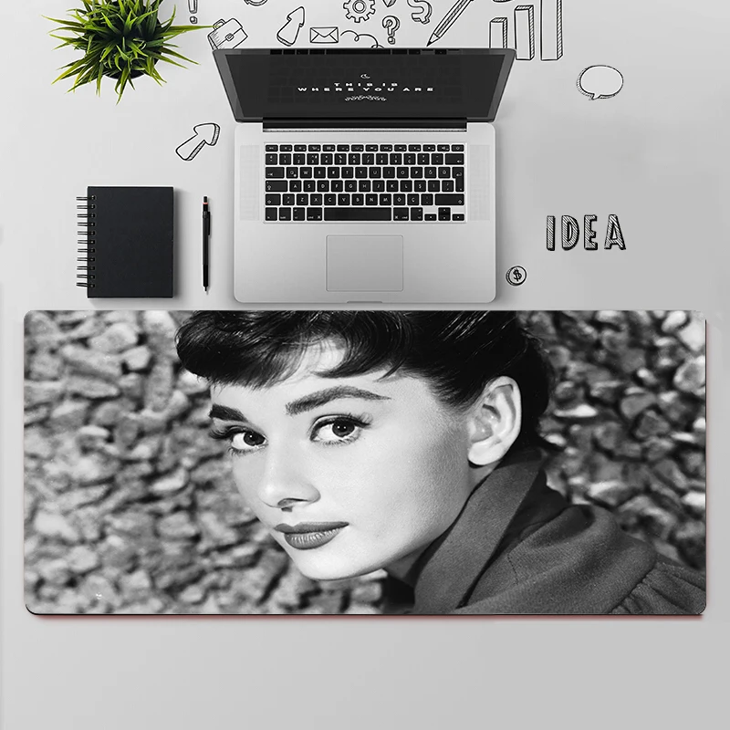 Audrey hepburn gaming mouse pad grande mouse pad pc gamer computador mouse tapete grande mousepad xxl tapete teclado tapete de mesa mause