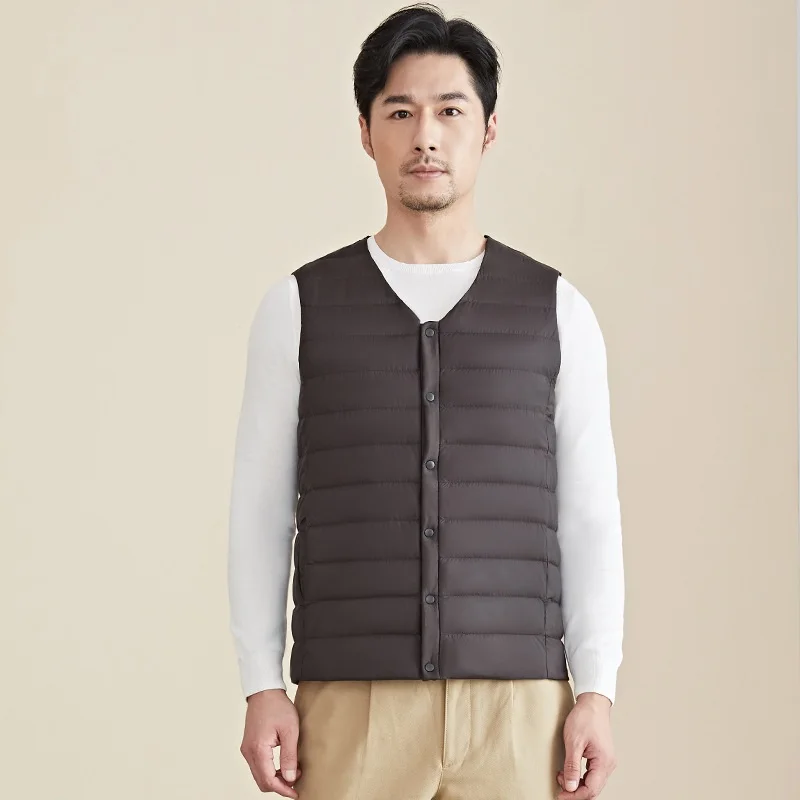 NewBang 90 White Down Vest Man V-neck Ultra Light Down Vest Portable V-neck Sleeveless Coat Man Winter Without Collar Warm Liner