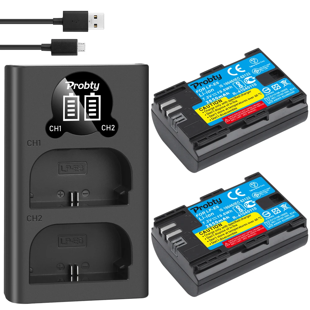 2650mAh LP-E6 LPE6 LP E6 Camera Batteries + LED  Charger For Canon EOS 5DS R 5D Mark II III 6D 7D 60D 60Da 70D 80D