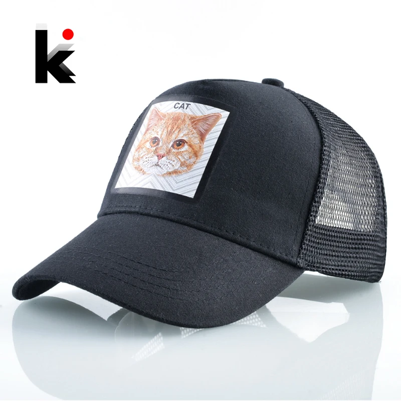 Snapback Mesh Hats Summer Simulation Embroidery Cat Patch Baseball Caps Women Outdoor Visor Baseball Hat Men Fashion Hip Hop Cap