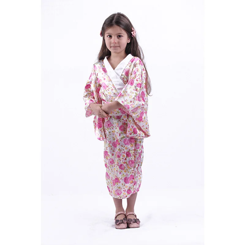 Vestido Kimono japonés Kawaii para niños, ropa de dormir con estampado Floral de Sakura, Obi, cárdigan, asiática tradicional Yukata, disfraces de Cosplay Vintage