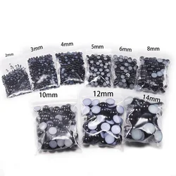 Imitation ABS Pearl Beads Flat Back 2 3 4 5 6 8 10 12 14mm Black White Cabochon Half Round Bead Scrapbook Decoration DIY Jewelry