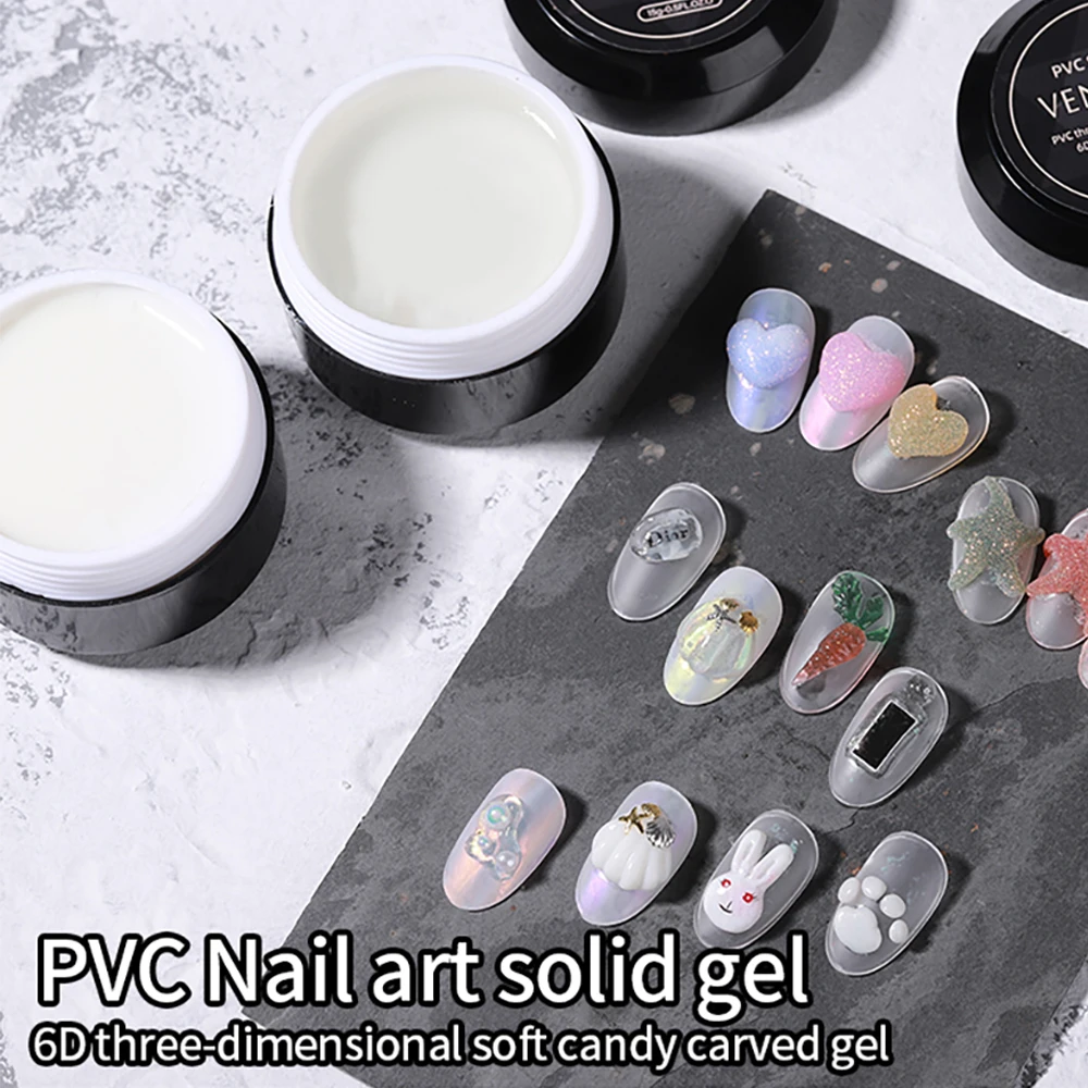 

Vendeeni 3D Modeling Stereoscopic Carved Gel Polish Non Sticky Soft Solid Gel White Clear DIY Nail Art Sculpture Gel Varnish 15g