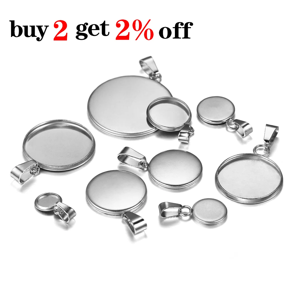 10Pcs Stainless Steel 6-30mm Cabochon Base Setting Bezel Blank Charms Pendant Jewelry Making Supplies Accessories Wholesale