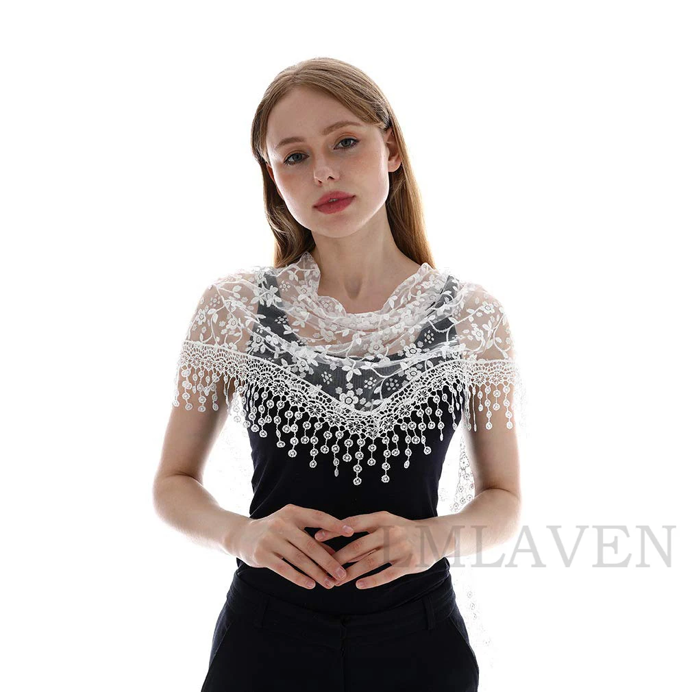 Embroidered Lace Scarf for Church Shawl Catholic Veil Church Scarf Sheer Floral Scarves Prayer Shawl Spanish Mantilla for Church