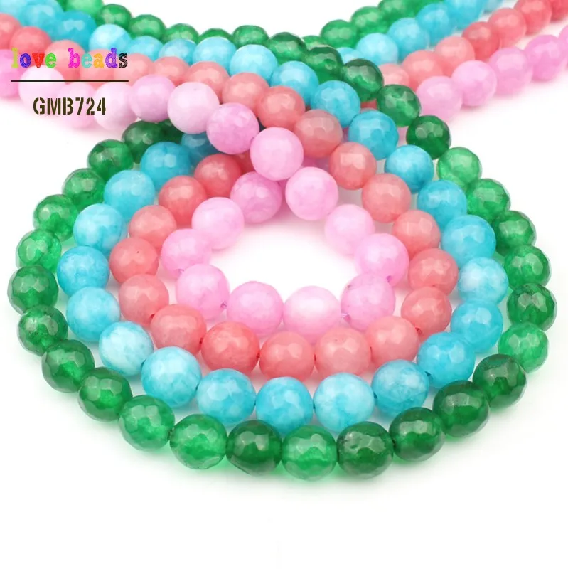 4/6/8/10mm Natural Stone Faceted Pink Blue Chalcedony Jades Agates Round Beads for Jewelry Making 15\'\' DIY Necklace Bracelet