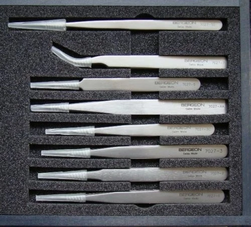 Boxed Set of 8 Bergeon Stainless Steel Tweezers