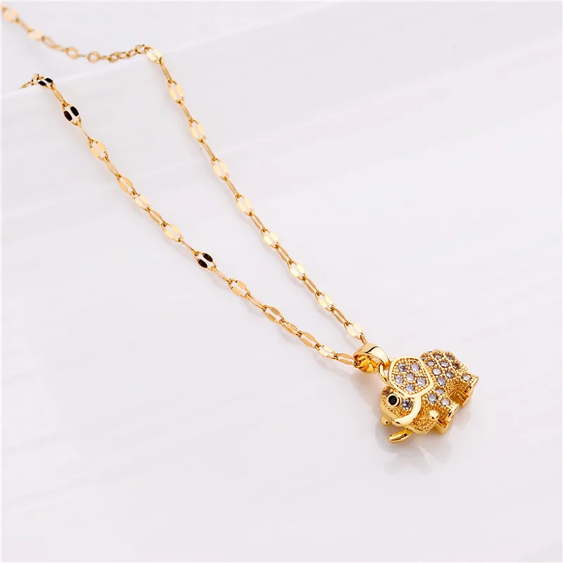 Cute Zircon Crystal Little Elephant Pendant Women Necklaces Female Stainless Steel Clavicle Chain Girl\'s Daily Wear Neck Jewelry