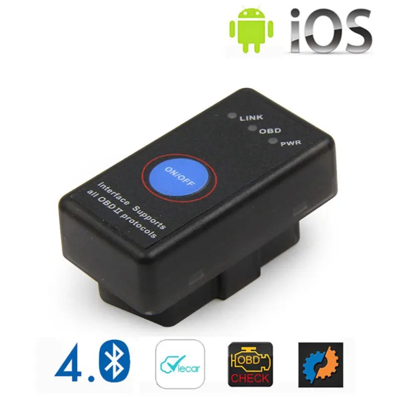 New Mini ELM 327 Bluetooth 4.0 with Power Switch 25K80 ELM327 V1.5 OBD2 Interface Scan Tool for IOS Android