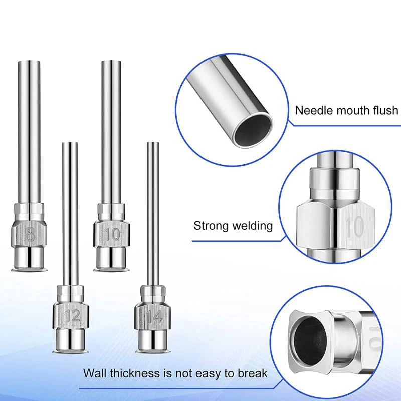 12pçs (8g,10g,12g,14g...27g opcional) agulha de distribuição de comprimento de cânula-ponta roma, todo em metal 0.5 polegadas 1 polegada 1.5 polegadas 2 polegadas