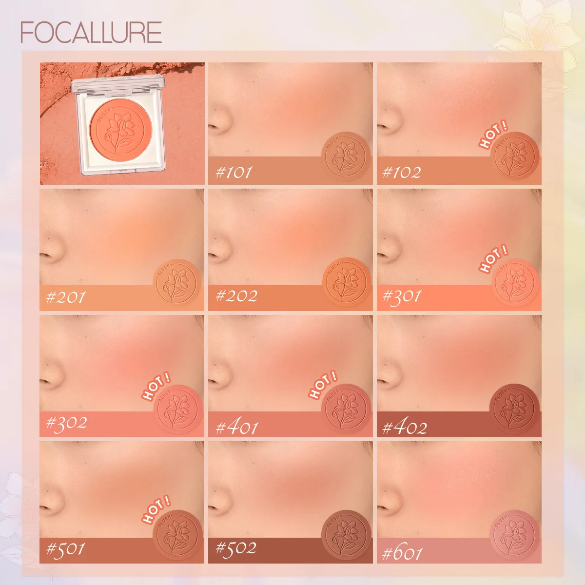 FOCALLURE 11 Colors Blush Makeup Palette Mineral Powder Red Rouge Lasting Natural Nude makeup Pink Blush Cosmetic