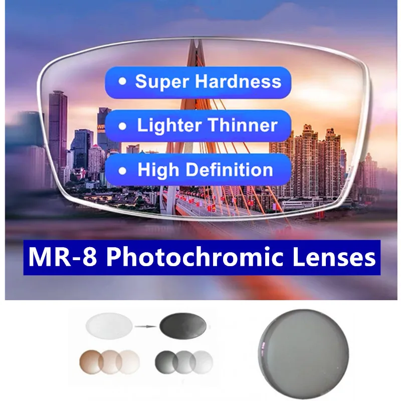 Extra Thin Chameleon MR-8 Photochromic Lenses Great Hardness Anti Impact Water Proof Good For Rimless Frame Blue Ray Block