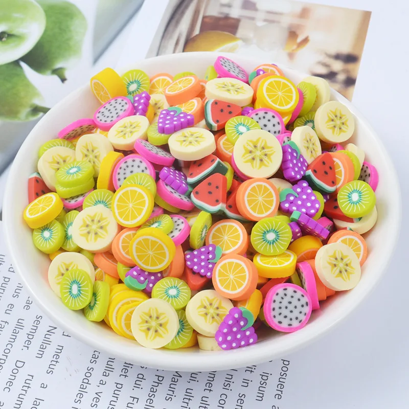 50pcs Diy Soft Clay Fruit Girl Hairpin Hair Rope Flatback Patch Bead Mixed Fruits Hair Accessories Earrings Make Jewelry Finding