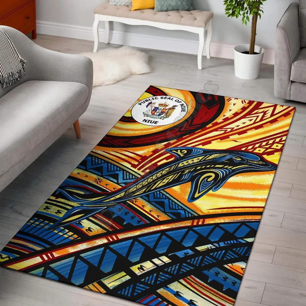 Niue Area Rug Dolphin Surfing Anti-slip Rug Carpet Home Decoration Living Flannel Bedroom Non-slip Floor Rug