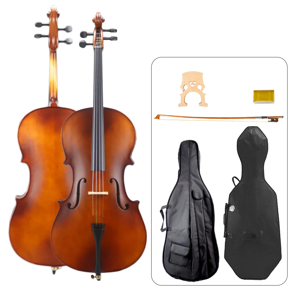 LOMMI Orchestra School Cello 4/4 3/4 1/2 1/4 1/8 Student Cello Maple Brazilwood Bow Rosin Carrying Bag+Case String Instruments