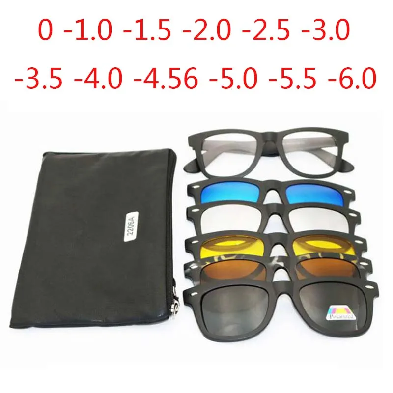 Retro 5+1 Polarized Myopia Clip Sunglasses Eyeglasses For Men Women Five Magnet Set Mirror 0 -1 -1.5 -2 -2.5 -3 -3.5 -4 -5 -6