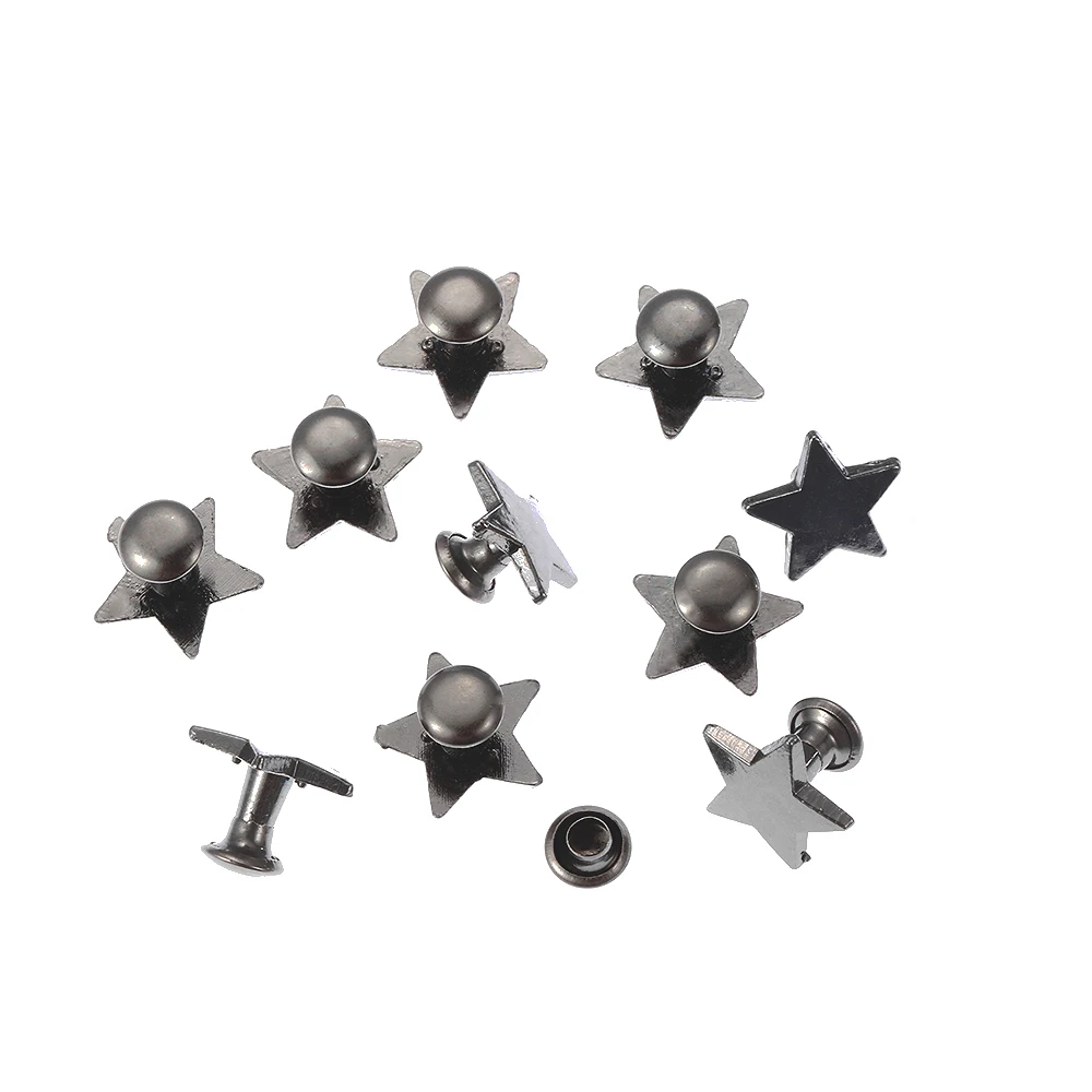 10sets(20pcs) Metal Stars Rivets DIY Clothing Bag Shoes Crafts Decor Supplies Garment Sewing Glass Drill Nail Button 9/12mm