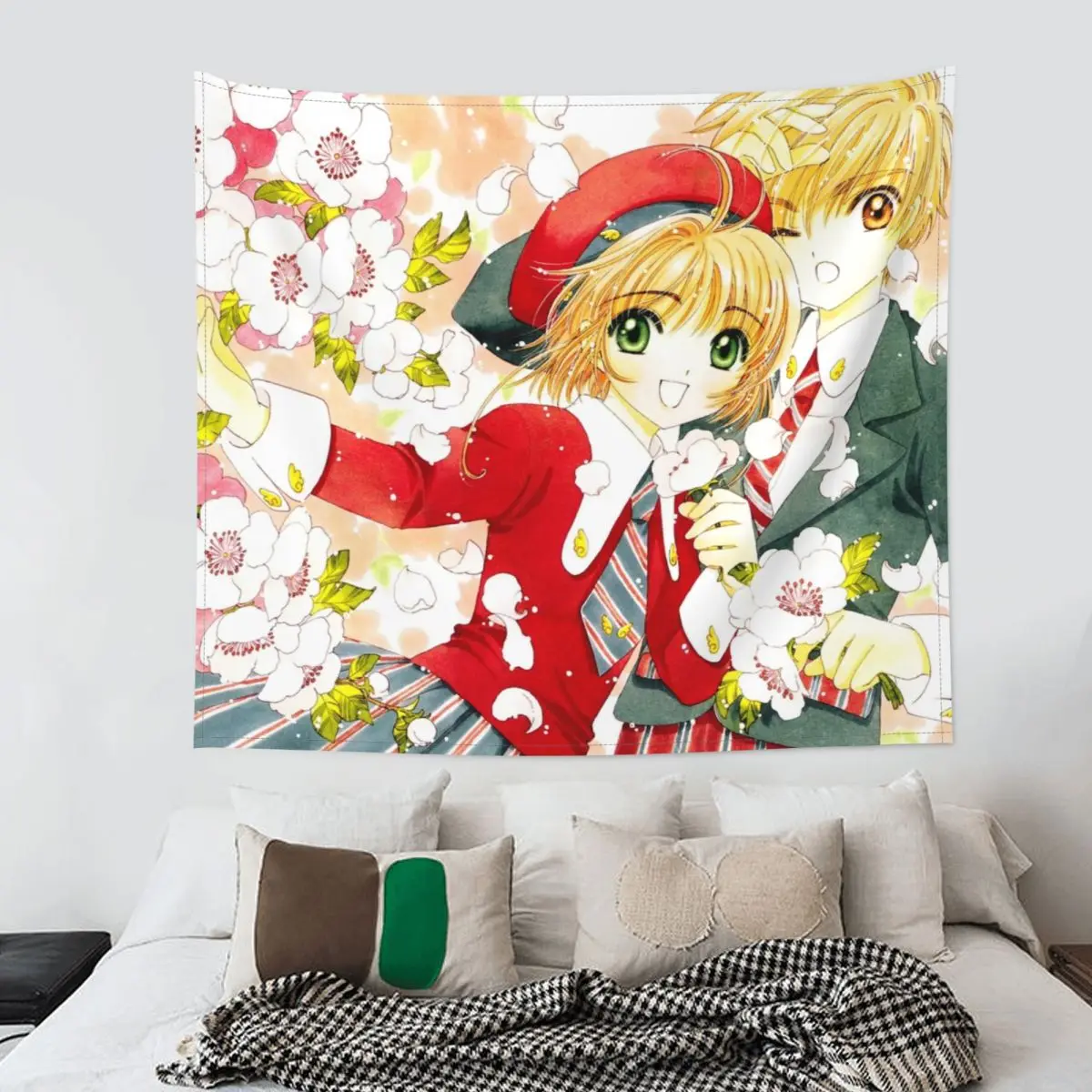 Cardcaptor Sakura Syaoran & Sakura Tapestry Wall Hanging Printed Fabric Tapestries Anime Manga Boho Decoration Dorm Decor Tapiz