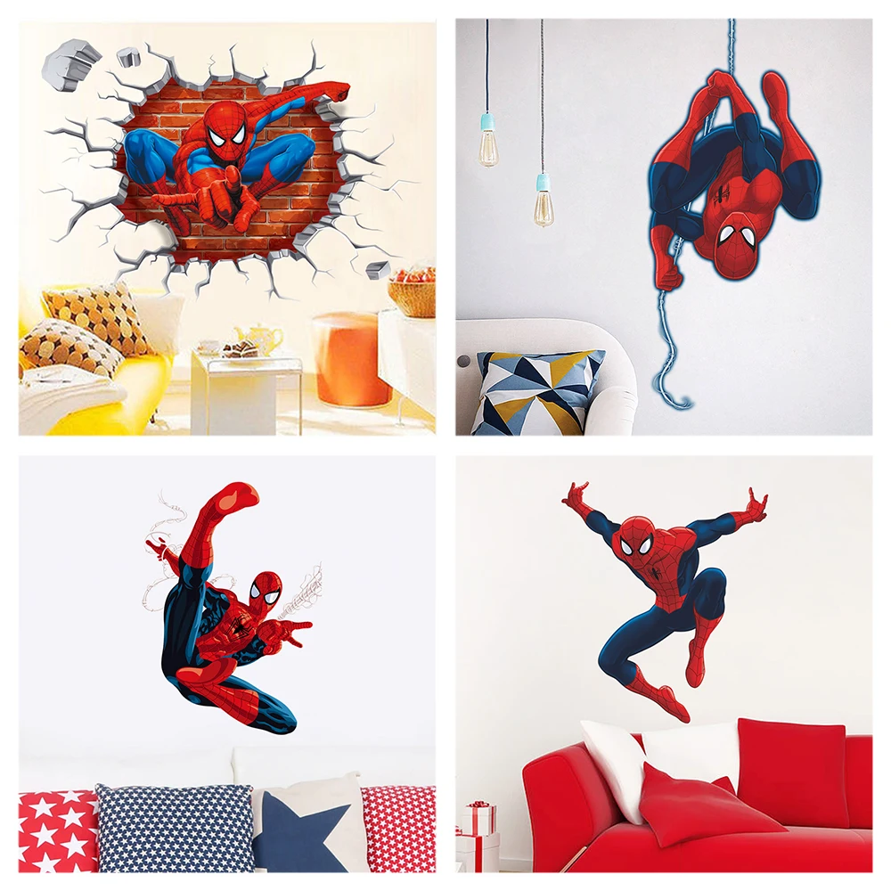 Cartoon Spiderman Wall Stickers For Kids Room Home Decoration 3d Super Hero Avengers Mural Art Boys Decals Anime Movie Poster