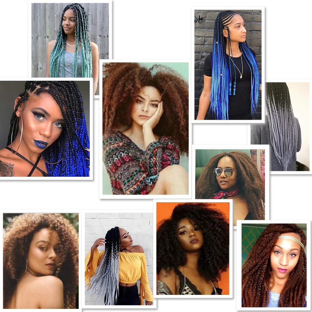 18นิ้ว Ombre Marley Braids Crochet ถักโครเชต์ผมถักเปียกล่องสังเคราะห์ Afro ผมถักเปียขนาดใหญ่ Extensions สีดำผู้หญิง