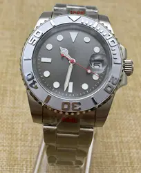 40MM grigio senza LOGO quadrante anello in ceramica orologio meccanico automatico da uomo acciaio inossidabile argento