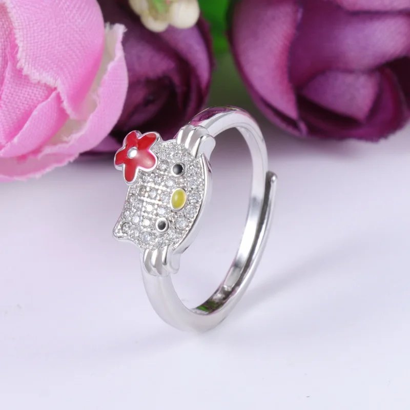 Fashion Platinum Plated Hello Exquisite Kittyed Ring Jewelry Totem Opening Adjustable Engagement Gift Ring Holiday Gift