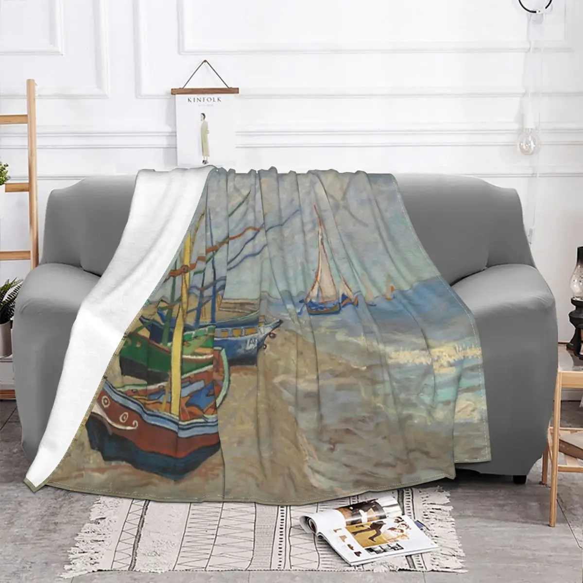 Vicent-Manta de pesca de Van Gogh, colcha a cuadros para cama, sofá, manta de lana para cama