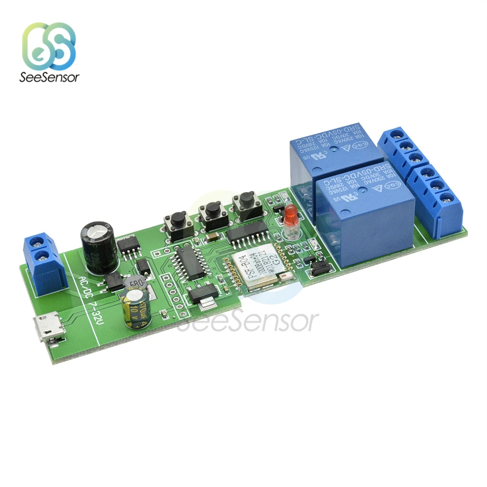 Módulo de Relé Interruptor WiFi Universal para Casa Inteligente, Interruptor Sem Fio, Temporizador, Controle Remoto Do Telefone, 2CH, USB, DC 5V, 7-32V