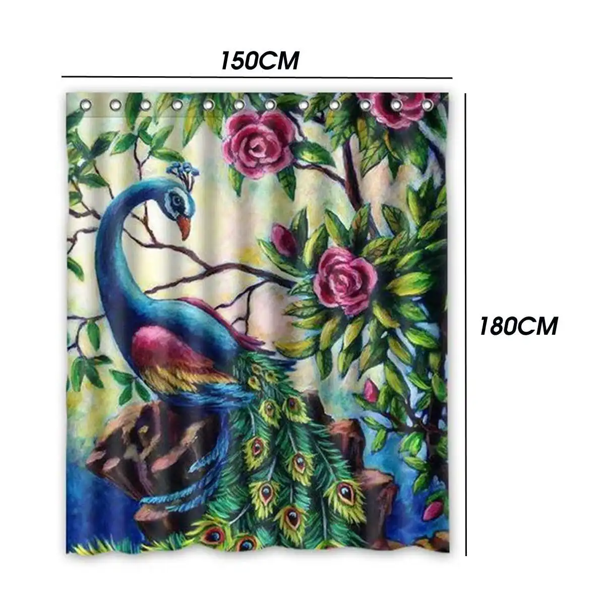 Colorful Flower Peacock Bathroom Non-slip Mat Set Durable Waterproof Shower Curtain Set Pedestal Rug Lid Toilet Cover Bath Mat