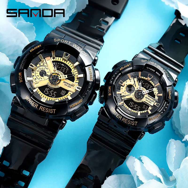 Couples Fashion Watches Raise Hand Light Double Display Electronic Sport Wristwatch Quartz Clock Waterproof Strap Lovers\' Gifts