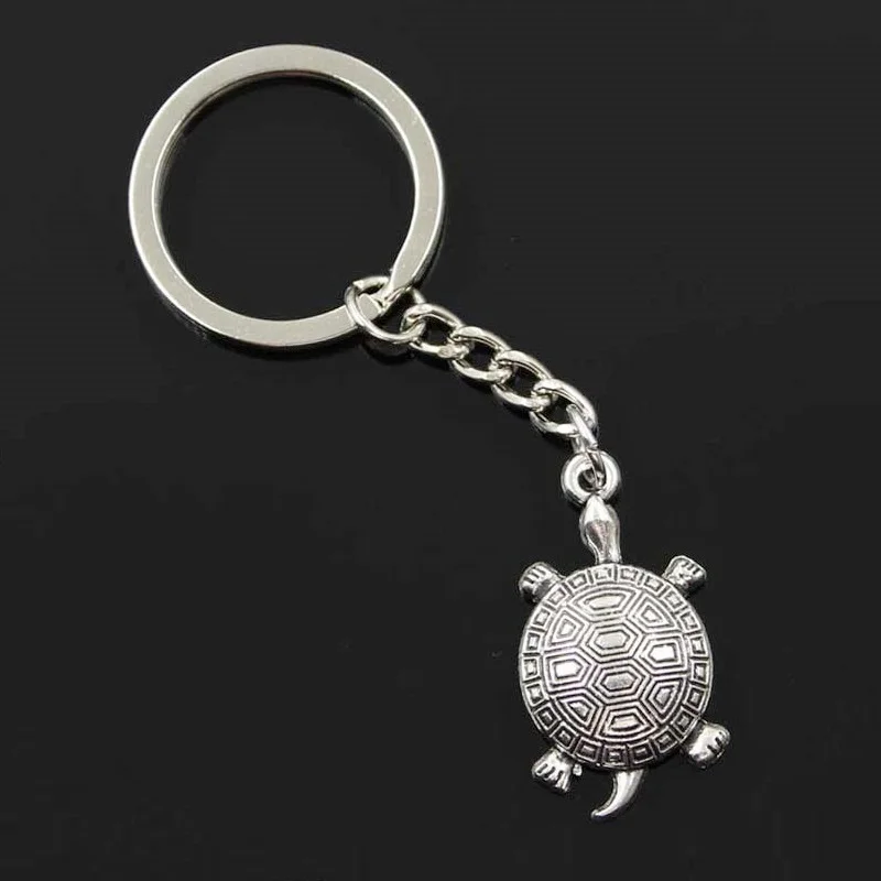 New Fashion Men 30mm Keychain DIY Metal Holder Chain Vintage Tortoise Turtle Sea 34x20mm Silver Color Pendant Gift