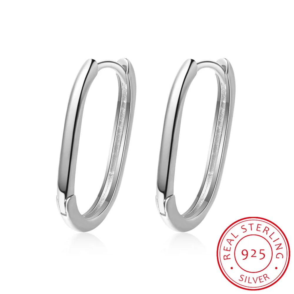 LEKANI 925 Sterling Silver Prevent Allergy Earrings Geometric Oval Small Hoop Earrings aretes Creole For Women S-E1082