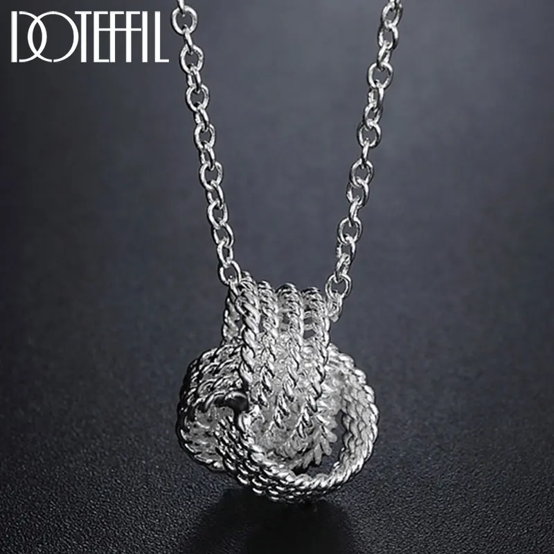 DOTEFFIL 925 Sterling Silver 18 Inch Tennis Pendant Necklace For Women Fashion Wedding Engagement Party Charm Jewelry