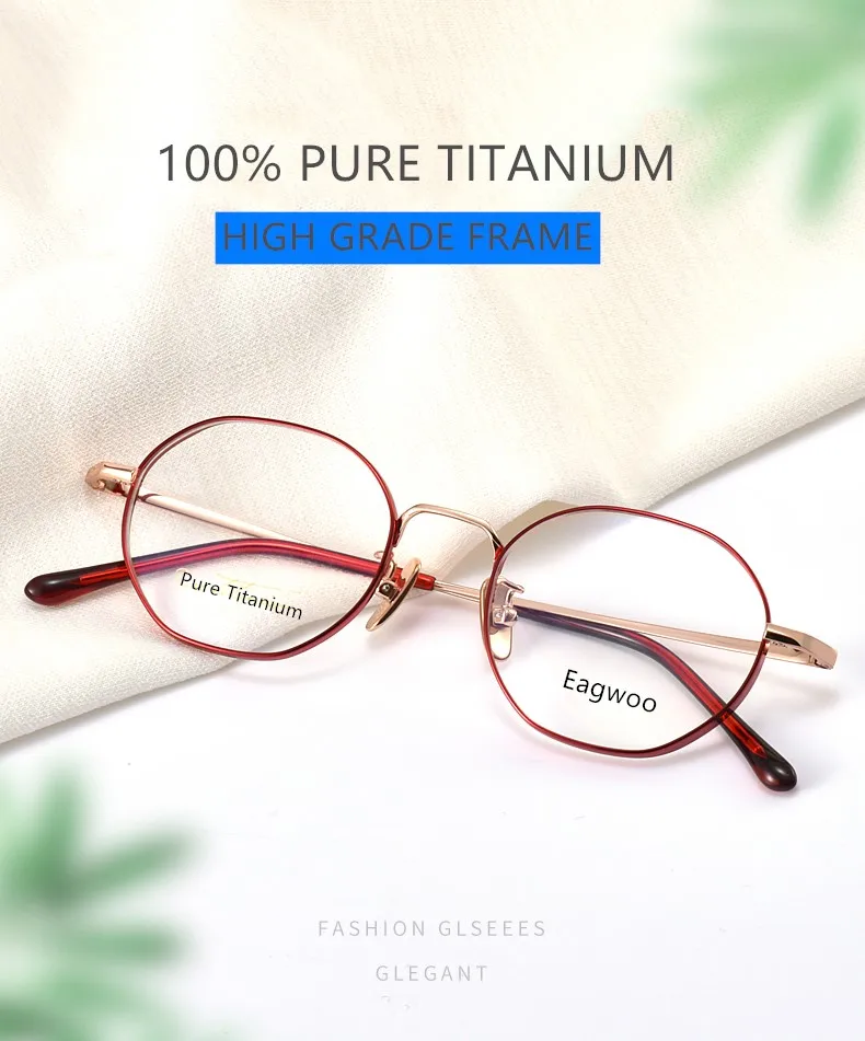 Reine Titan-Brille, Damen-Brille, entworfen, Vollrand, runde rote Brille mit dickem Rand, geeignet für hohe Dioptrien, rote Rose – Detail 1