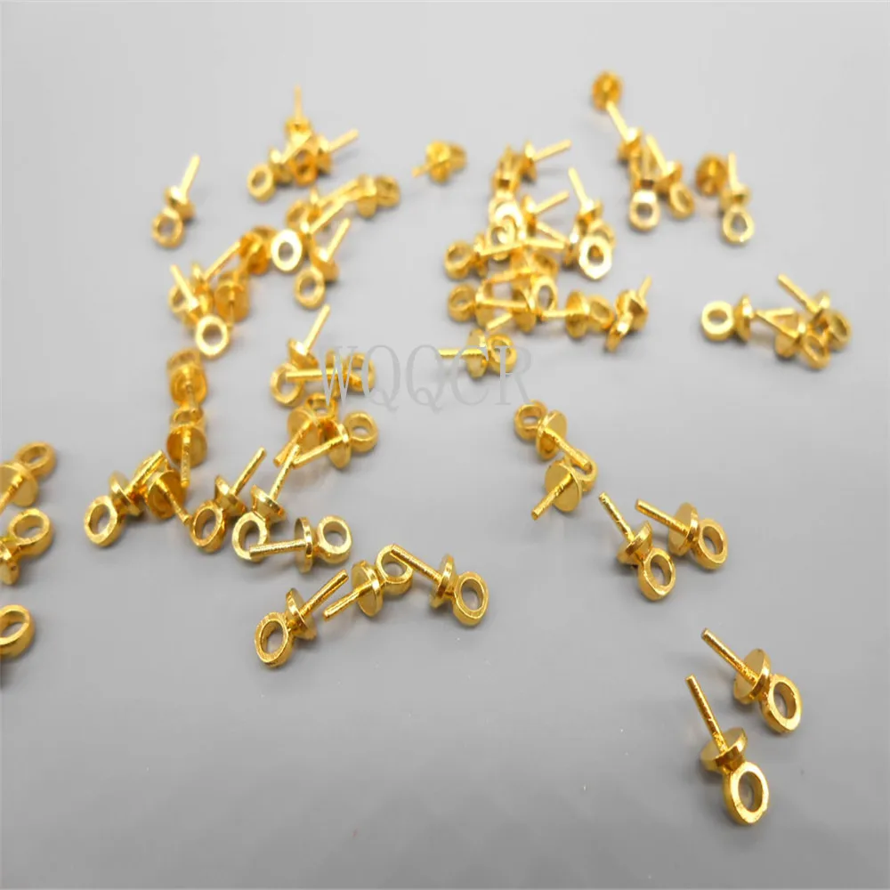 100PCS 18K Gold Half-Hole Pendant Eye Needle Bead Pendant Hook Connector For Bead Top Cover Jewelry Making Jewelry Accessories