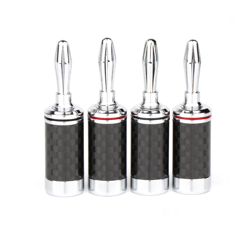 Fiche d'amplificateur audio en fibre de carbone plaquée rhodium haut de gamme, gels de câble de haut-parleur, connecteur de borne, prise de haut-parleur, 8mm