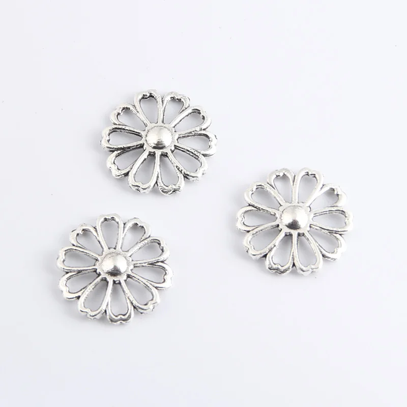 50pcs Silver Color 17x17mm Lovely Hollow Flower Charms Connector Pendant Fit DIY Handmade Jewelry Making Finding Supplies