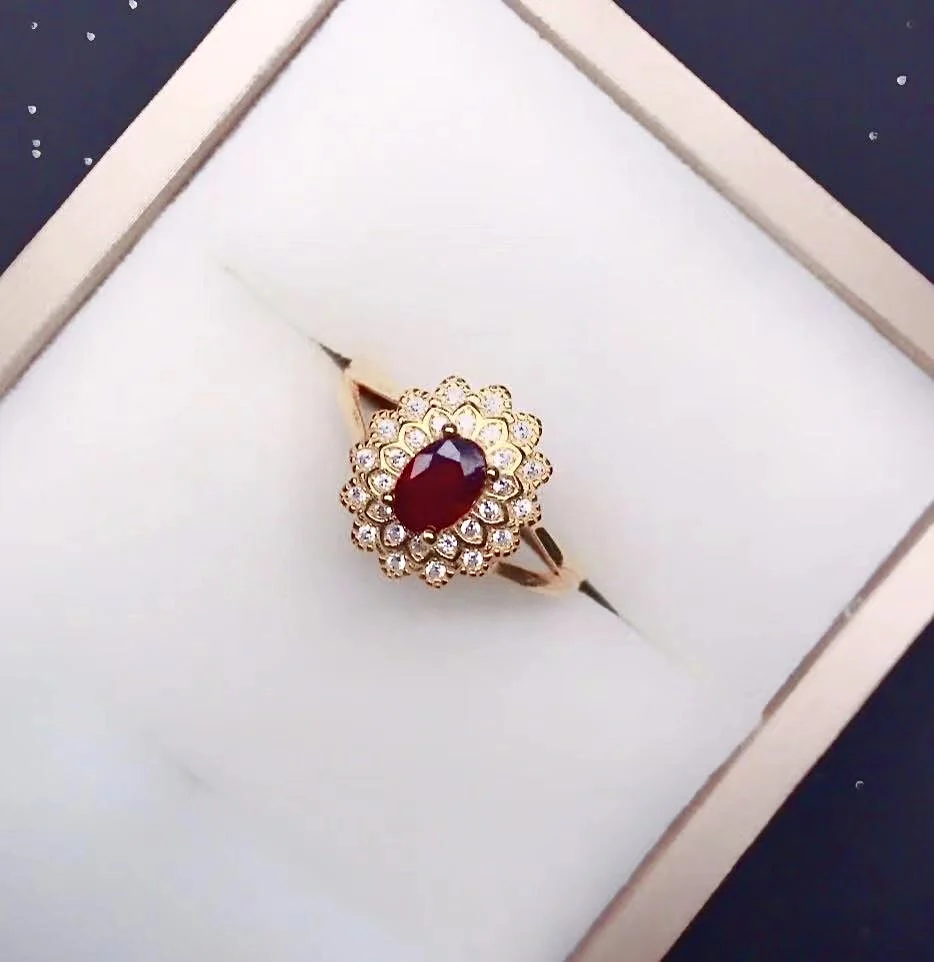 Luxury 925 Silver Ruby Silver Ring for Party 4mm*6mm 100% Natural Ruby Ring Sterling Silver Ruby Jewelry