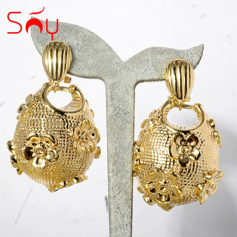 Sunny Jewelry Brazilian African Drop Earrings Copper Geometric Hollow Design For Women Lady Party Wedding Gift Statement Style