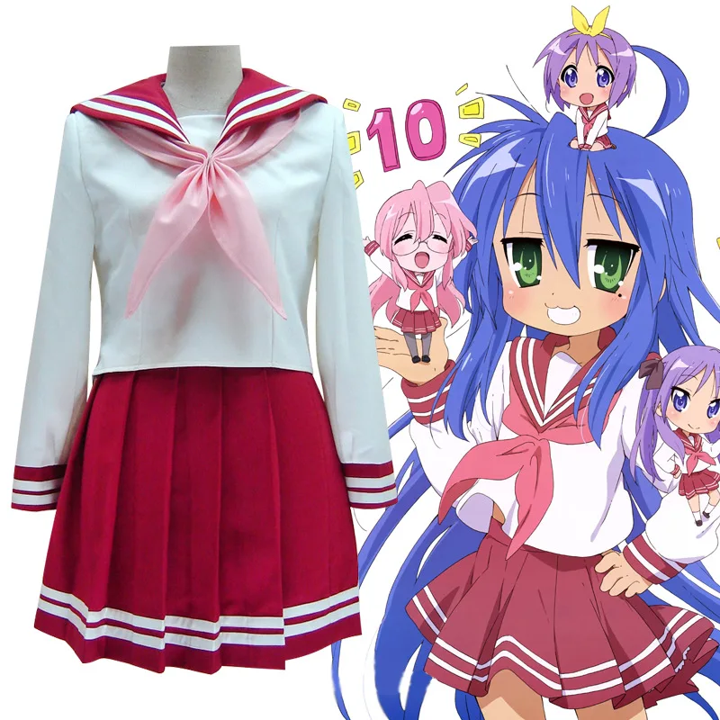 Disfraz de la estrella de la suerte de Anime, Konata Izumi Hiiragi Kagami Hiiragi Tsukasa, peluca JK, uniforme de marinero, trajes de Cosplay